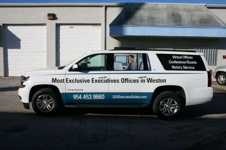 CEO Executive Suites commercial vehicle lettering project, photo 2 of 4
