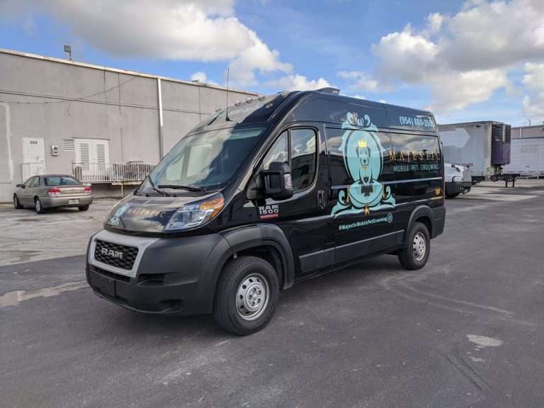 Majestic Mobile Pet Grooming commercial vehicle lettering project, photo 2 of 4