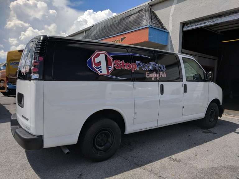 1 Stop PoolPros commercial vehicle lettering project, photo 1 of 2