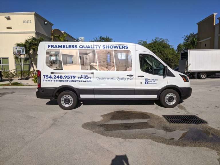 Frameless Quality Showers commercial vehicle lettering project, photo 3 of 4