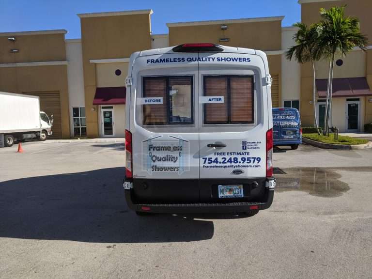 Frameless Quality Showers commercial vehicle lettering project, photo 4 of 4